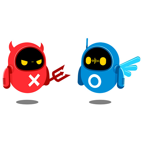 Good Robot and Bad Robot Illustration. #1447346617