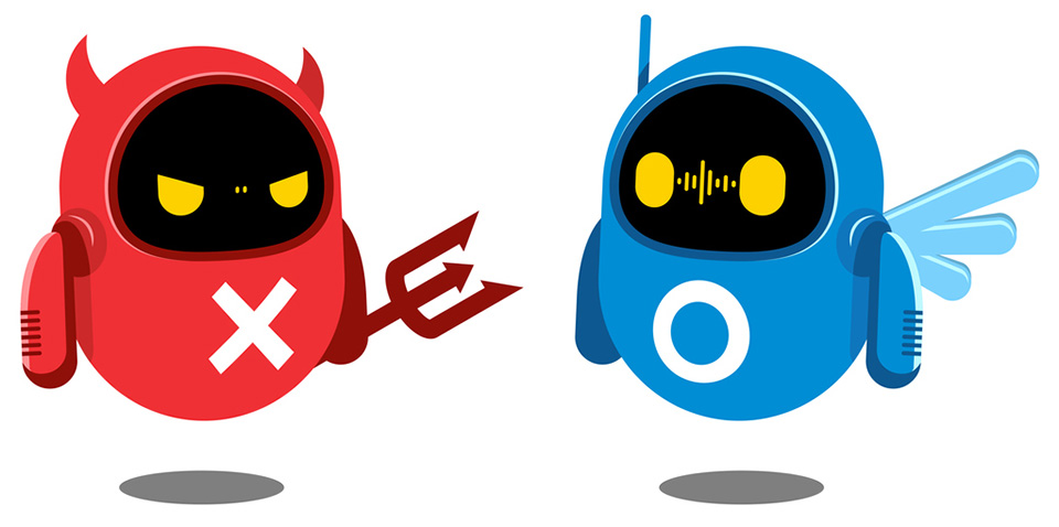 Good Robot and Bad Robot Illustration. #1447346617