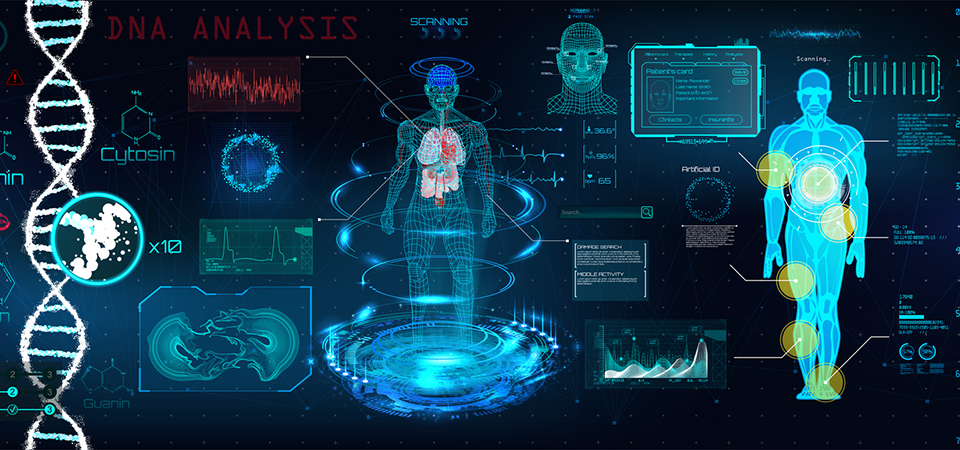 Healthcare futuristic scanning in HUD style design stock illustration